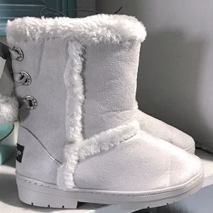 BeBe Girls Sizes Gray Microsuede Pom-Pom Winter Boots